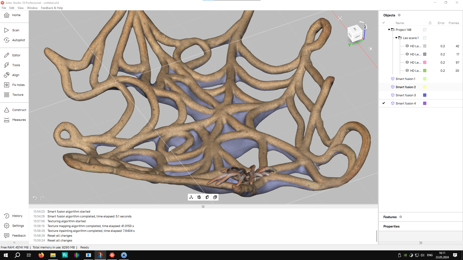 A Screenshot from the 3D scan of a Ceramic piece I coiled. A web with encrypted text.