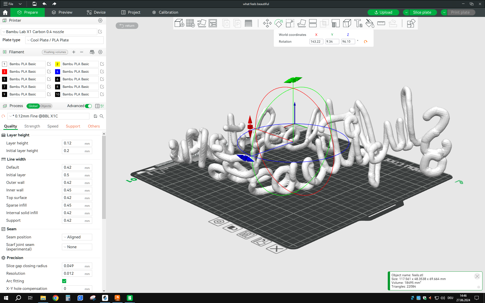 Screenshot of The 3D printing Programm with the 3D Words