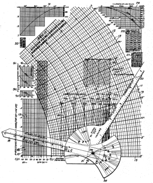 Black-on-white diagrammatic drawing of the calculator patent, made of a set of yuxtaposed inter-curved grids
