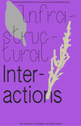A purple cover with the text: Infrastructural Interactions. 2 contours of leaf-like forms are placed in front and behind the title.